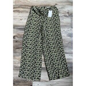 Brave Soul London Women's Black Floral Print Wide Leg Pants Front Tie Size Small
